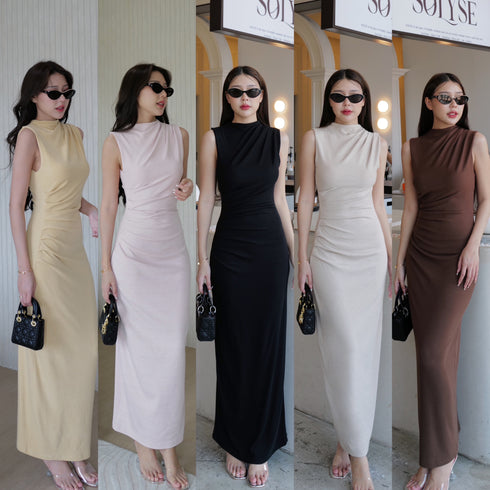 High Neck Sleeves Long Body-con Dress